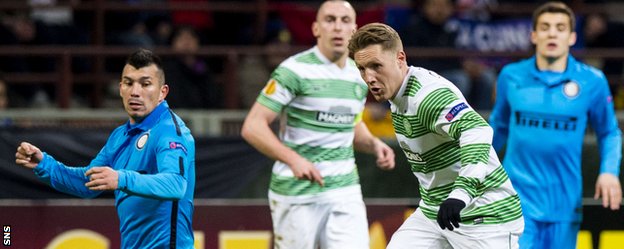 Celtic's Kris Commons in action at the San Siro against Inter Milan