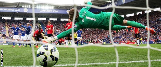 Esteban Cambiasso scores Leicester's third goal from the penalty spot in their 5-3 win over Man Utd in September