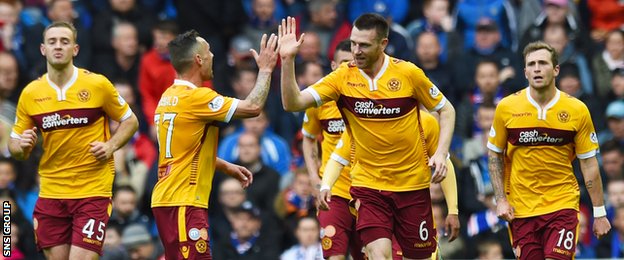 Stephen McManus nodded in Motherwell's second goal at Ibrox