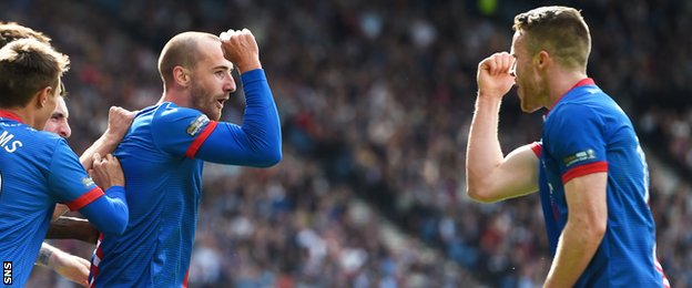 Inverness CT's James Vincent (left) celebrates his goal with team-mate Marley Watkins 