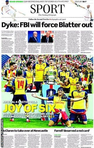 The back page of the Sunday Telegraph