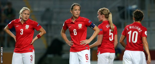 England players react after losing to France at Euro 2013