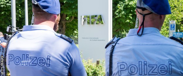 Swiss police outside Fifa headquarters in Zurich 