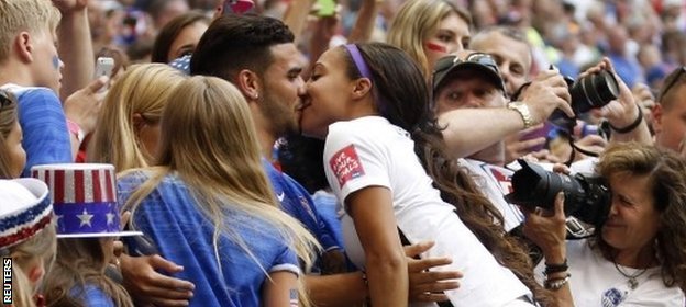 Dom Dwyer kissing his wife, Sydney Leroux