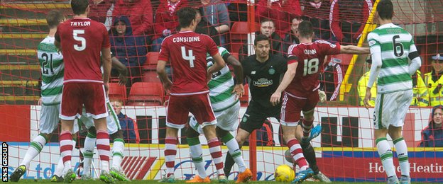 Paul Quinn steers in the late winner for Aberdeen