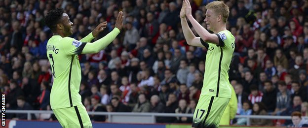 Manchester City duo Raheem Sterling (left) and Kevin De Bruyne