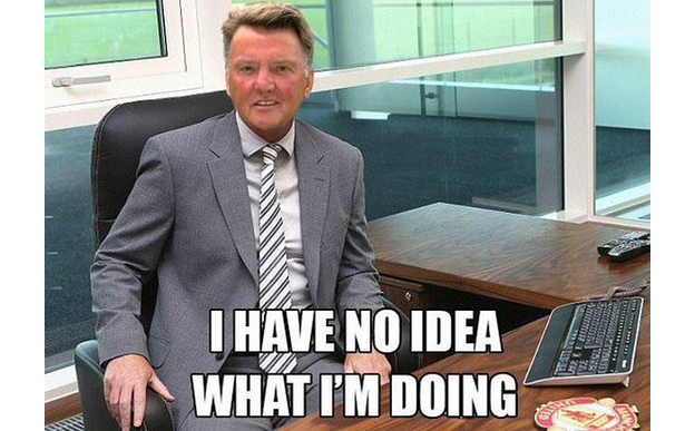 Louis van Gaal is mocked in a meme where he says he doesn't know what he's doing