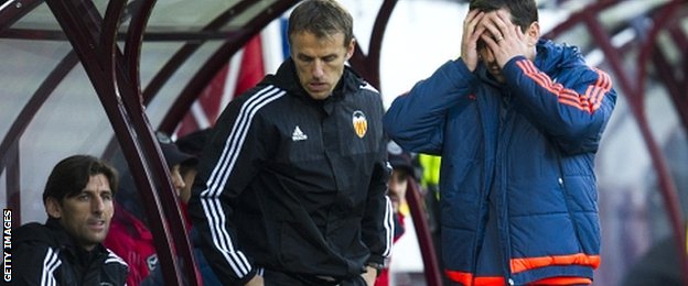 Valencia coach Gary Neville during his first La Liga game