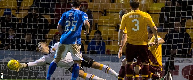 Motherwell goalkeeper Connor Ripley makes a save