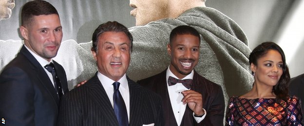 Creed stars Tony Bellew, Sylvester Stallone, Michael B Jordan and Tessa Thompson