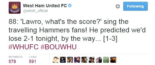 West Ham United tweet about Lawro